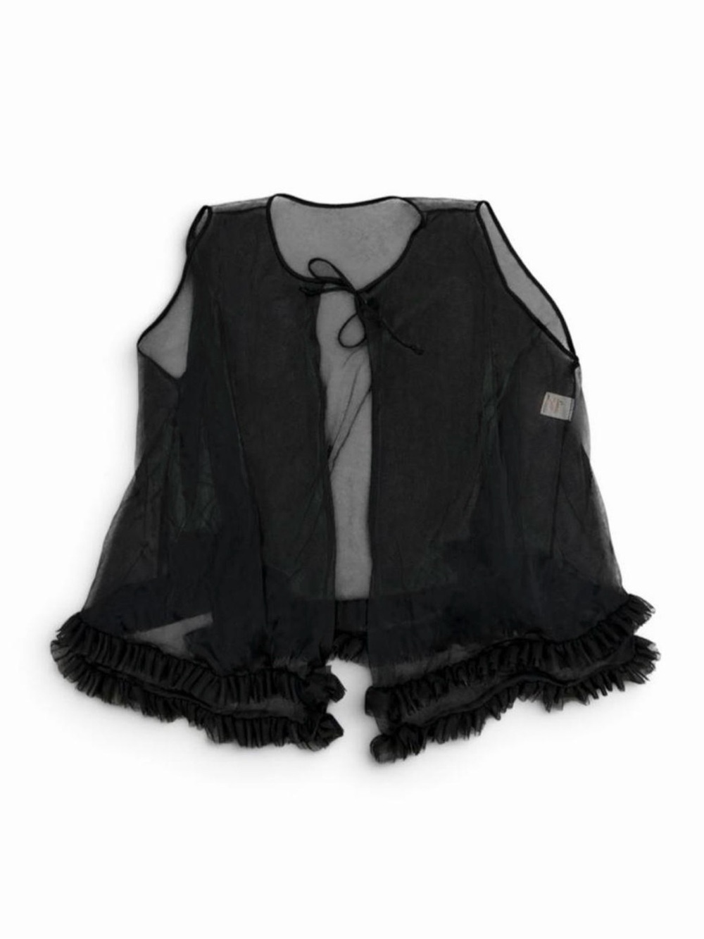 Vintage Black Sheer Chiffon Nightgown Ruffle Hem Top